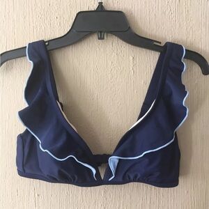 Woman's Kona Sol Oxford Baby Navy Blue Ruffle Bikini Swim Top Size Medium
